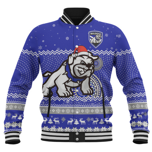 Canterbury-Bankstown Bulldogs Christmas Custom Baseball Jacket - Ugly Xmas And Aboriginal Patterns For Die Hard Fan Baseball Jacket