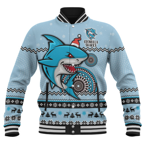 Cronulla-Sutherland Sharks Christmas Custom Baseball Jacket - Ugly Xmas And Aboriginal Patterns For Die Hard Fan Baseball Jacket