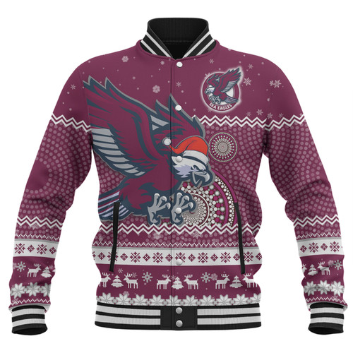 Manly Warringah Sea Eagles Christmas Custom Baseball Jacket - Ugly Xmas And Aboriginal Patterns For Die Hard Fan Baseball Jacket