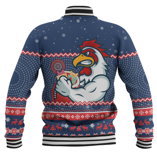 Sydney Roosters Christmas Custom Baseball Jacket - Ugly Xmas And Aboriginal Patterns For Die Hard Fan Baseball Jacket Sydney Roosters Christmas Custom Baseball Jacket - Ugly Xmas And Aboriginal Patterns For Die Hard Fan Baseball Jacket
