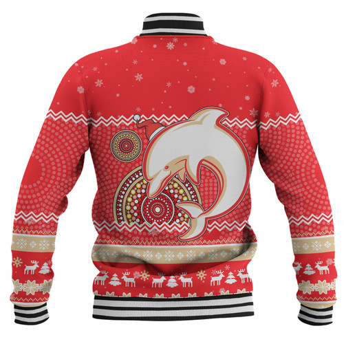 Redcliffe Dolphins Christmas Custom Baseball Jacket - Ugly Xmas And Aboriginal Patterns For Die Hard Fan Baseball Jacket Redcliffe Dolphins Christmas Custom Baseball Jacket - Ugly Xmas And Aboriginal Patterns For Die Hard Fan Baseball Jacket