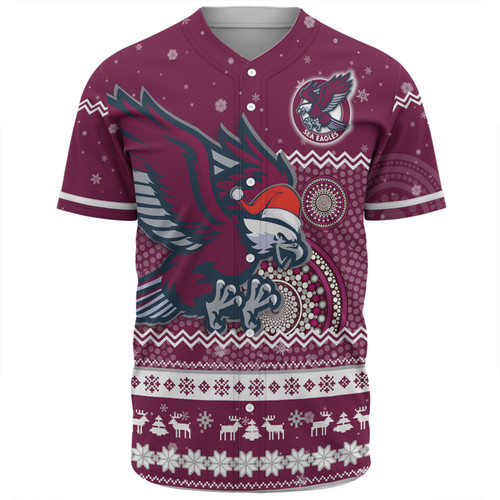 Manly Warringah Sea Eagles Christmas Custom Baseball Shirt - Ugly Xmas And Aboriginal Patterns For Die Hard Fan Baseball Shirt