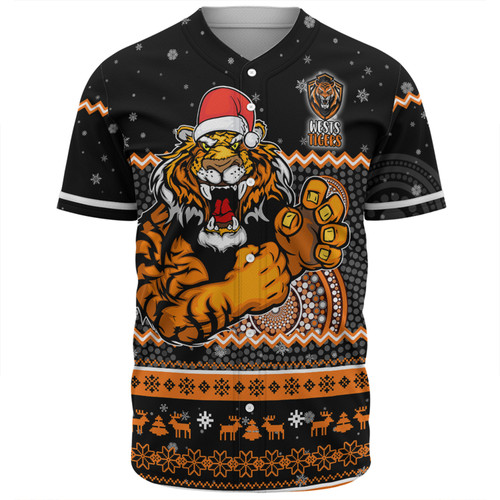 Wests Tigers Christmas Custom Baseball Shirt - Ugly Xmas And Aboriginal Patterns For Die Hard Fan Baseball Shirt