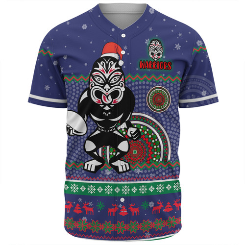 New Zealand Warriors Christmas Custom Baseball Shirt - Ugly Xmas And Aboriginal Patterns For Die Hard Fan Baseball Shirt