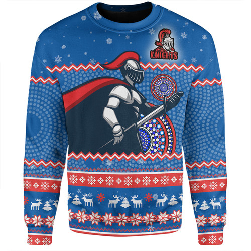 Newcastle Knights Christmas Custom Sweatshirt - Ugly Xmas And Aboriginal Patterns For Die Hard Fan Sweatshirt