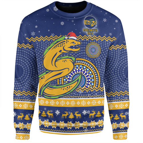 Parramatta Eels Christmas Custom Sweatshirt - Ugly Xmas And Aboriginal Patterns For Die Hard Fan Sweatshirt