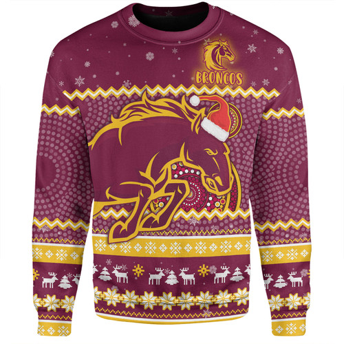 Brisbane Broncos Christmas Custom Sweatshirt - Ugly Xmas And Aboriginal Patterns For Die Hard Fan Sweatshirt