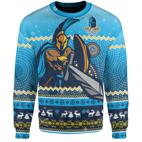 Gold Coast Titans Christmas Custom Sweatshirt - Ugly Xmas And Aboriginal Patterns For Die Hard Fan Sweatshirt