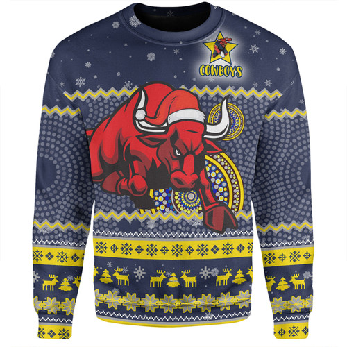 North Queensland Cowboys Christmas Custom Sweatshirt - Ugly Xmas And Aboriginal Patterns For Die Hard Fan Sweatshirt