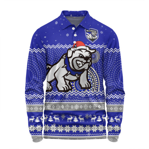 Canterbury-Bankstown Bulldogs Christmas Custom Long Sleeve Polo Shirt - Ugly Xmas And Aboriginal Patterns For Die Hard Fan Long Sleeve Polo Shirt