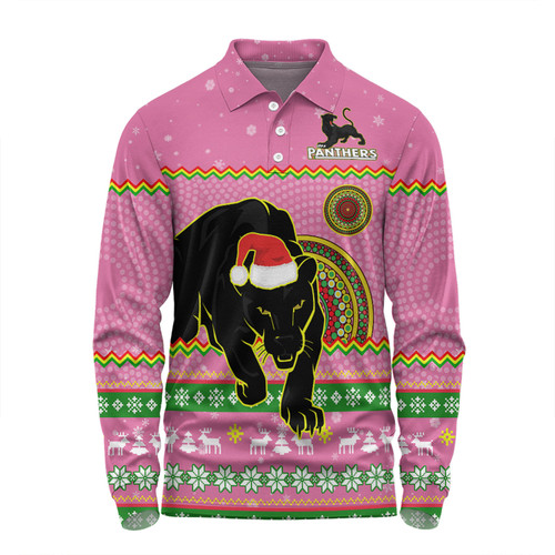 Penrith Panthers Christmas Custom Long Sleeve Polo Shirt - Ugly Xmas And Aboriginal Patterns For Die Hard Fan Long Sleeve Polo Shirt