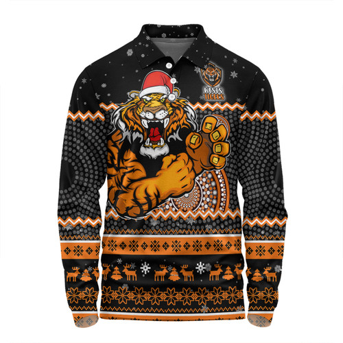 Wests Tigers Christmas Custom Long Sleeve Polo Shirt - Ugly Xmas And Aboriginal Patterns For Die Hard Fan Long Sleeve Polo Shirt