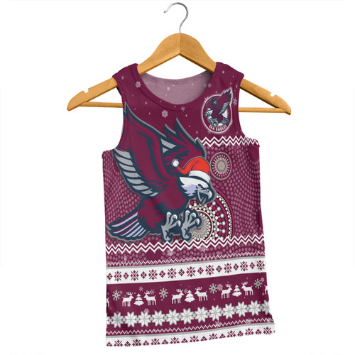 Manly Warringah Sea Eagles Christmas Custom Men Singlet - Ugly Xmas And Aboriginal Patterns For Die Hard Fan Men Singlet