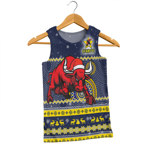 North Queensland Cowboys Christmas Custom Men Singlet - Ugly Xmas And Aboriginal Patterns For Die Hard Fan Men Singlet