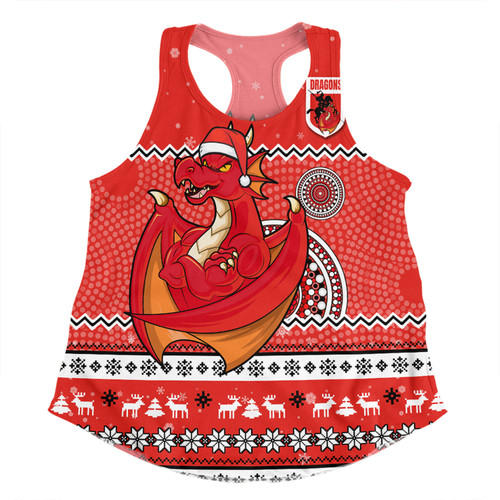 St. George Illawarra Dragons Christmas Custom Women Racerback Singlet - Ugly Xmas And Aboriginal Patterns For Die Hard Fan Women Racerback Singlet