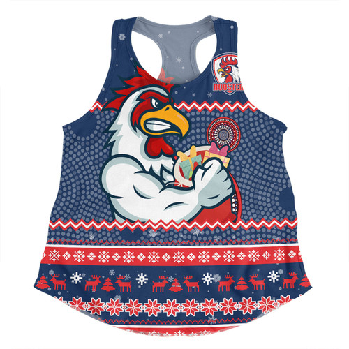 Sydney Roosters Christmas Custom Women Racerback Singlet - Ugly Xmas And Aboriginal Patterns For Die Hard Fan Women Racerback Singlet