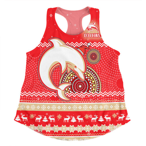 Redcliffe Dolphins Christmas Custom Women Racerback Singlet - Ugly Xmas And Aboriginal Patterns For Die Hard Fan Women Racerback Singlet