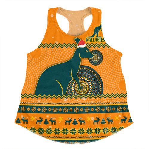 Australia Wallabies Christmas Custom Women Racerback Singlet - Ugly Xmas And Aboriginal Patterns For Die Hard Fan Women Racerback Singlet