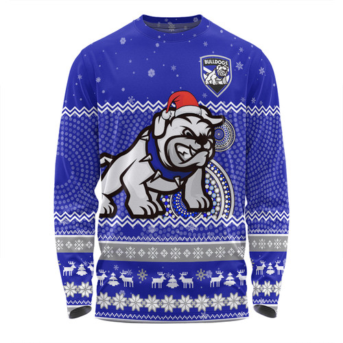 Canterbury-Bankstown Bulldogs Christmas Custom Long Sleeve T-Shirt - Ugly Xmas And Aboriginal Patterns For Die Hard Fan Long Sleeve T-Shirt