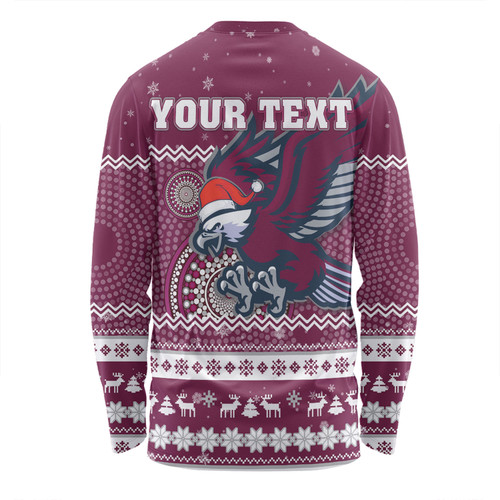 Manly Warringah Sea Eagles Christmas Custom Long Sleeve T-shirt - Ugly Xmas And Aboriginal Patterns For Die Hard Fan Long Sleeve T-shirt Manly Warringah Sea Eagles Christmas Custom Long Sleeve T-shirt - Ugly Xmas And Aboriginal Patterns For Die Hard Fan Long Sleeve T-shirt