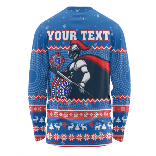 Newcastle Knights Christmas Custom Long Sleeve T-shirt - Ugly Xmas And Aboriginal Patterns For Die Hard Fan Long Sleeve T-shirt Newcastle Knights Christmas Custom Long Sleeve T-shirt - Ugly Xmas And Aboriginal Patterns For Die Hard Fan Long Sleeve T-shirt