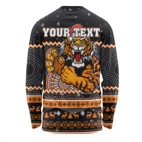 Wests Tigers Christmas Custom Long Sleeve T-shirt - Ugly Xmas And Aboriginal Patterns For Die Hard Fan Long Sleeve T-shirt Wests Tigers Christmas Custom Long Sleeve T-shirt - Ugly Xmas And Aboriginal Patterns For Die Hard Fan Long Sleeve T-shirt