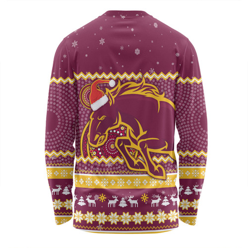 Brisbane Broncos Christmas Custom Long Sleeve T-shirt - Ugly Xmas And Aboriginal Patterns For Die Hard Fan Long Sleeve T-shirt Brisbane Broncos Christmas Custom Long Sleeve T-shirt - Ugly Xmas And Aboriginal Patterns For Die Hard Fan Long Sleeve T-shirt
