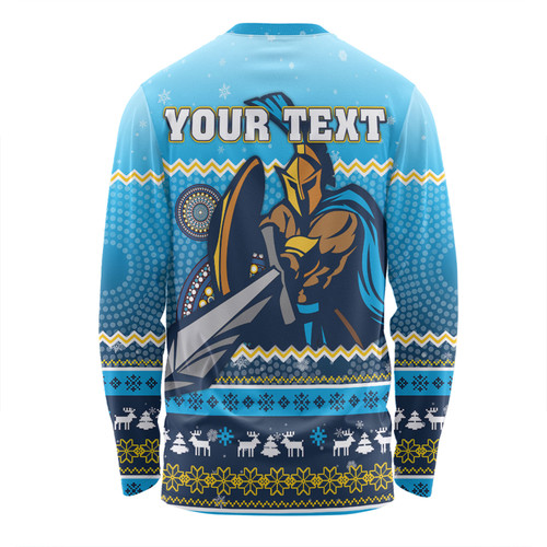 Gold Coast Titans Christmas Custom Long Sleeve T-shirt - Ugly Xmas And Aboriginal Patterns For Die Hard Fan Long Sleeve T-shirt Gold Coast Titans Christmas Custom Long Sleeve T-shirt - Ugly Xmas And Aboriginal Patterns For Die Hard Fan Long Sleeve T-shirt
