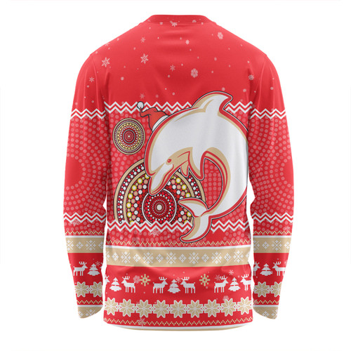 Redcliffe Dolphins Christmas Custom Long Sleeve T-shirt - Ugly Xmas And Aboriginal Patterns For Die Hard Fan Long Sleeve T-shirt Redcliffe Dolphins Christmas Custom Long Sleeve T-shirt - Ugly Xmas And Aboriginal Patterns For Die Hard Fan Long Sleeve T-shirt