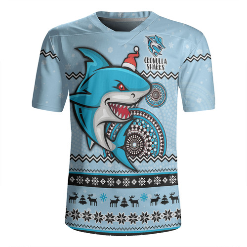 Cronulla-Sutherland Sharks Christmas Custom Rugby Jersey - Ugly Xmas And Aboriginal Patterns For Die Hard Fan Rugby Jersey
