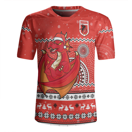 St. George Illawarra Dragons Christmas Custom Rugby Jersey - Ugly Xmas And Aboriginal Patterns For Die Hard Fan Rugby Jersey