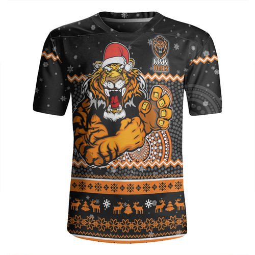 Wests Tigers Christmas Custom Rugby Jersey - Ugly Xmas And Aboriginal Patterns For Die Hard Fan Rugby Jersey