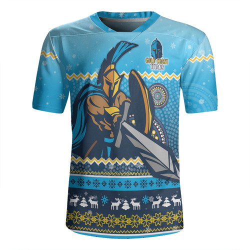 Gold Coast Titans Christmas Custom Rugby Jersey - Ugly Xmas And Aboriginal Patterns For Die Hard Fan Rugby Jersey