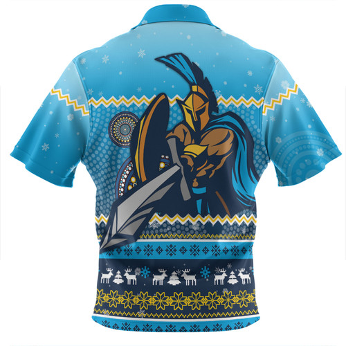 Gold Coast Titans Christmas Custom Zip Polo Shirt - Ugly Xmas And Aboriginal Patterns For Die Hard Fan Zip Polo Shirt