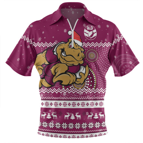 Queensland Cane Toads Christmas Custom Zip Polo Shirt - Ugly Xmas And Aboriginal Patterns For Die Hard Fan Zip Polo Shirt