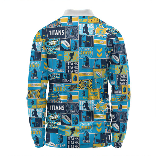 Gold Coast Titans Long Sleeve Polo Shirt - Team Of Us Die Hard Fan Supporters Comic Style Long Sleeve Polo Shirt Gold Coast Titans Long Sleeve Polo Shirt - Team Of Us Die Hard Fan Supporters Comic Style Long Sleeve Polo Shirt