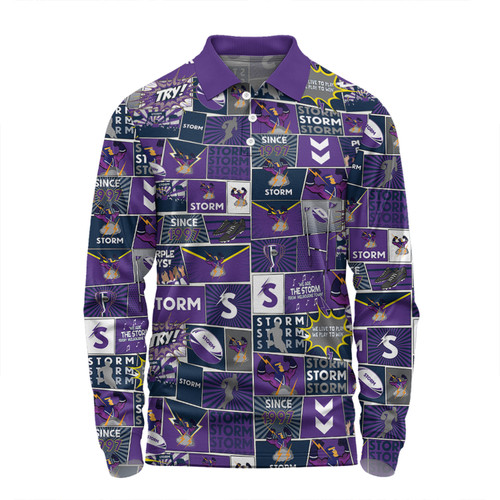 Melbourne Storm Long Sleeve Polo Shirt - Team Of Us Die Hard Fan Supporters Comic Style Long Sleeve Polo Shirt