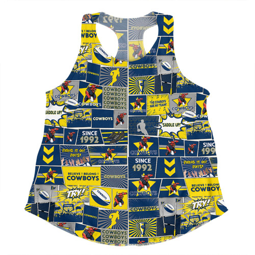 North Queensland Cowboys Women Racerback Singlet - Team Of Us Die Hard Fan Supporters Comic Style Women Racerback Singlet