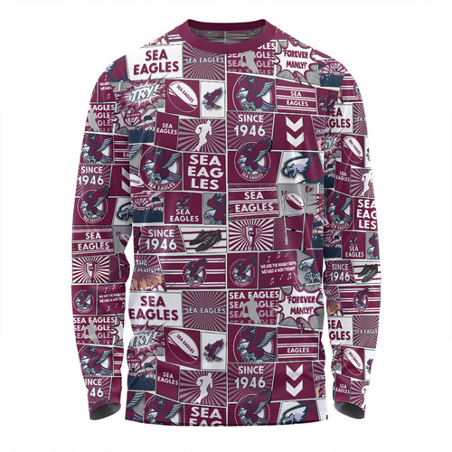 Manly Warringah Sea Eagles Long Sleeve T-shirt - Team Of Us Die Hard Fan Supporters Comic Style Long Sleeve T-shirt