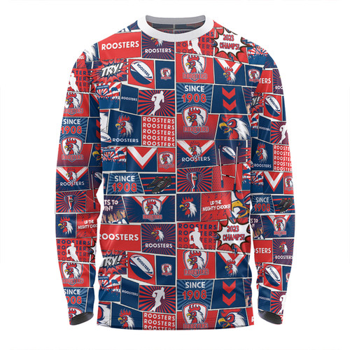 Sydney Roosters Long Sleeve T-Shirt - Team Of Us Die Hard Fan Supporters Comic Style Long Sleeve T-Shirt
