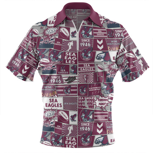 Manly Warringah Sea Eagles Zip Polo Shirt - Team Of Us Die Hard Fan Supporters Comic Style Zip Polo Shirt