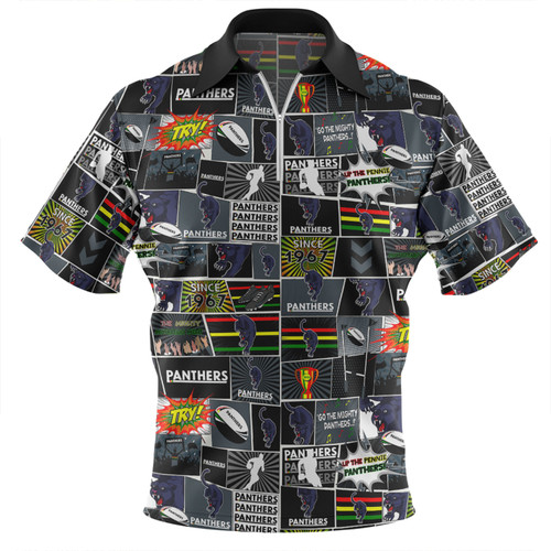 Penrith Panthers Zip Polo Shirt - Team Of Us Die Hard Fan Supporters Comic Style Zip Polo Shirt