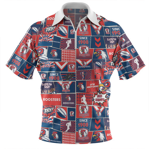 Sydney Roosters Zip Polo Shirt - Team Of Us Die Hard Fan Supporters Comic Style Zip Polo Shirt