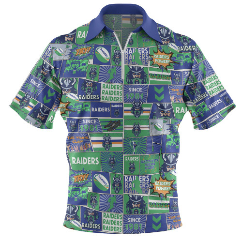 Canberra Raiders Zip Polo Shirt - Team Of Us Die Hard Fan Supporters Comic Style Zip Polo Shirt