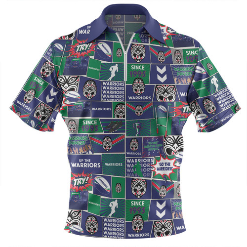 New Zealand Warriors Zip Polo Shirt - Team Of Us Die Hard Fan Supporters Comic Style Zip Polo Shirt