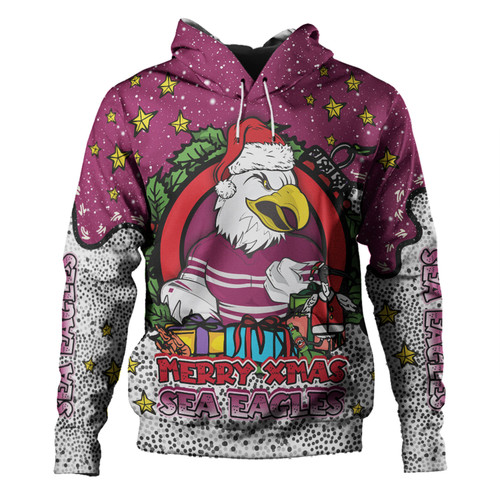 Manly Warringah Sea Eagles Christmas Custom Hoodie - Merry Christmas Our Beloved Team With Aboriginal Dot Art Pattern Hoodie