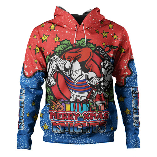 Newcastle Knights Christmas Custom Hoodie - Merry Christmas Our Beloved Team With Aboriginal Dot Art Pattern Hoodie