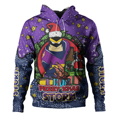 Melbourne Storm Christmas Custom Hoodie - Merry Christmas Our Beloved Team With Aboriginal Dot Art Pattern Hoodie