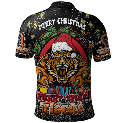 Wests Tigers Christmas Custom Polo Shirt - Merry Christmas Our Beloved Team With Aboriginal Dot Art Pattern Polo Shirt Wests Tigers Christmas Custom Polo Shirt - Merry Christmas Our Beloved Team With Aboriginal Dot Art Pattern Polo Shirt
