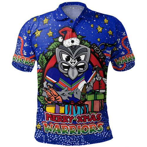 New Zealand Warriors Christmas Custom Polo Shirt - Merry Christmas Our Beloved Team With Aboriginal Dot Art Pattern Polo Shirt